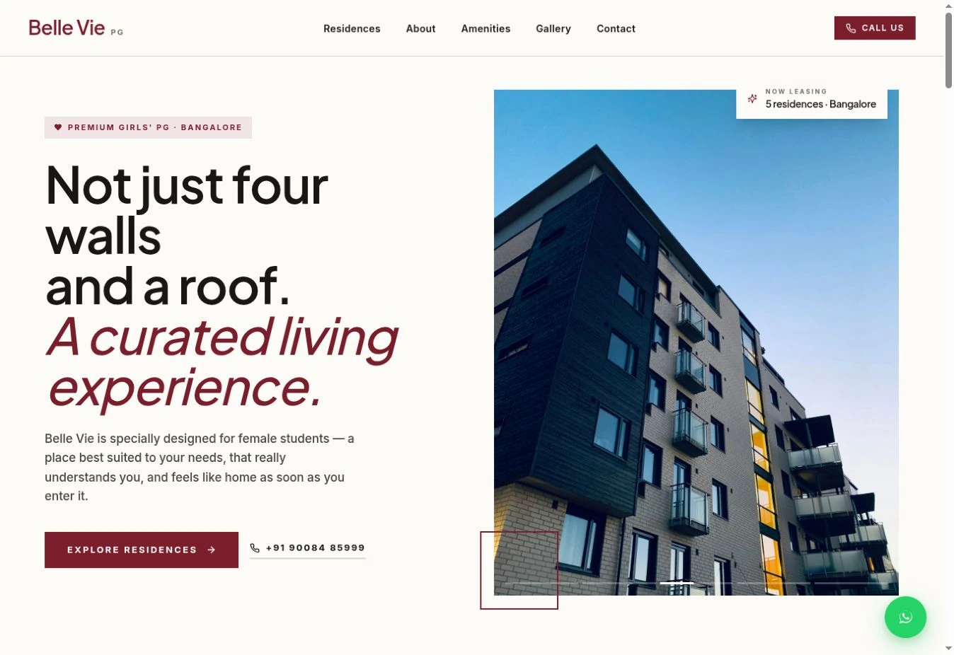 Screenshot of the actual Belle-Vie homepage