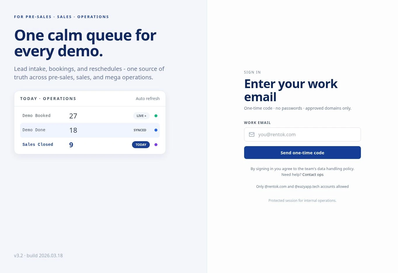 Actual Demo Hub website showing its public sign-in screen
